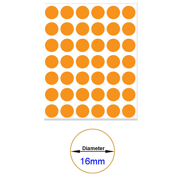 Orange Self-Adhesive Sticker Label Diameter 16mm