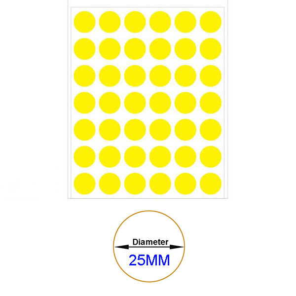 Yellow Self-Adhesive Sticker Label Diameter 25mm
