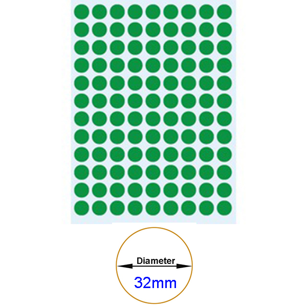 Green Self-Adhesive Sticker Label Diameter 32mm