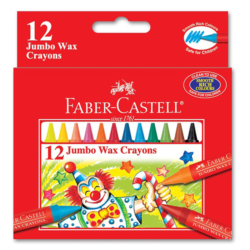 Faber Castell 1225 12 Colour Jumbo Wax Crayon
