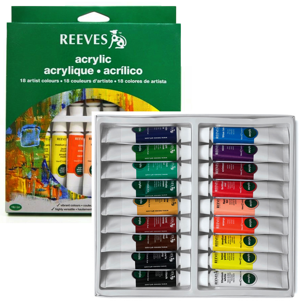 Reeves Acrylic Colour Artist Tube Set 18's x 10ml