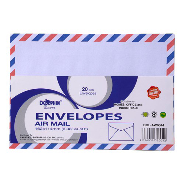 Dolphin AW4090 Airmail Envelopes 4\"x9\" 20pcs