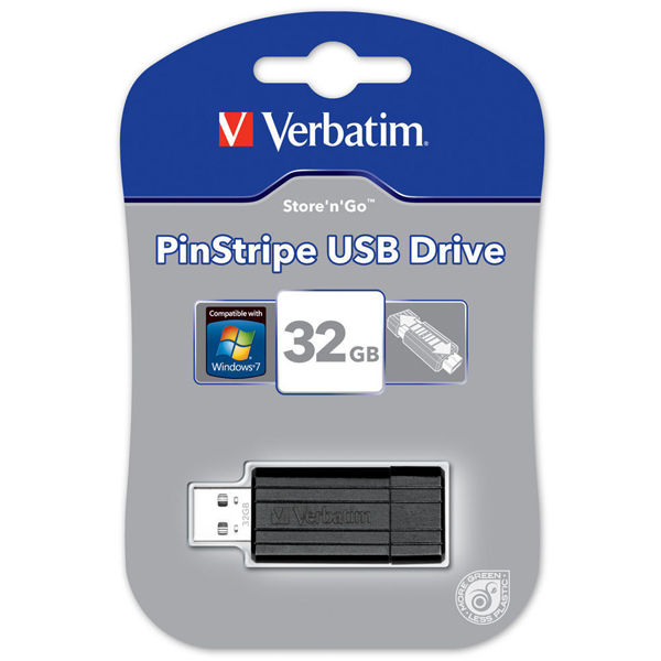 Verbatim PinStripe USB Driver 32gb Black Pendrive