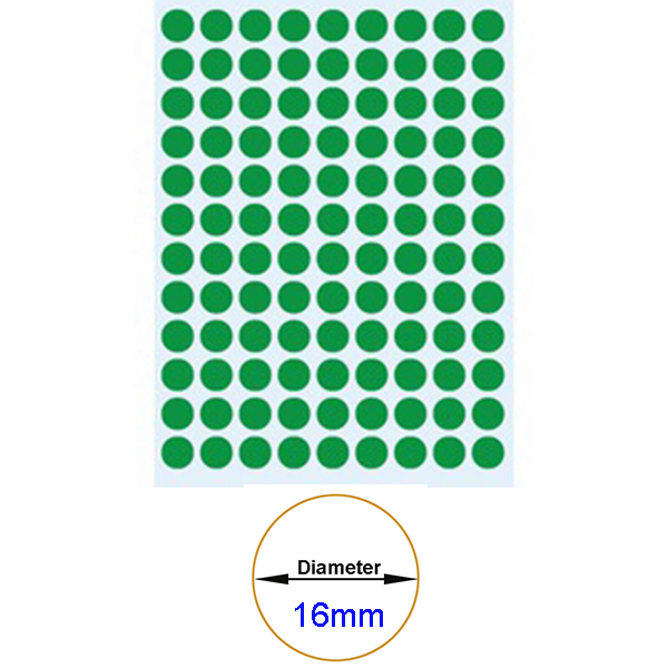 Green Self-Adhesive Sticker Label Diameter 16mm
