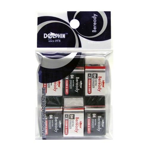 Dolphin 8204 Black & White Eraser Set of 6\'s